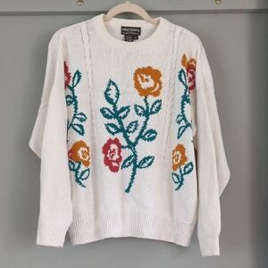 Floral Patterned Sweater - White with Multicolor Design